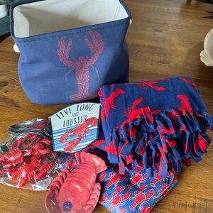 Nautical Lobster Themed Set with Blanket and Basket